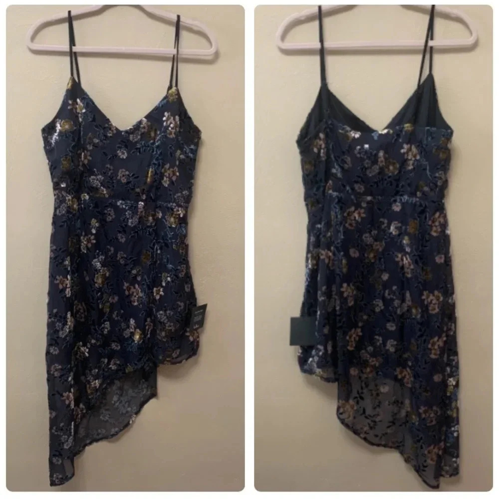 Lulus Evenings with You Dark Teal Floral Velvet Asymmetrical Dress - Picture 6 of 16